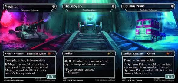 Secret Lair Drop: Transformers: Optimus Prime Vs. Megatron - Traditional Foil Edition.