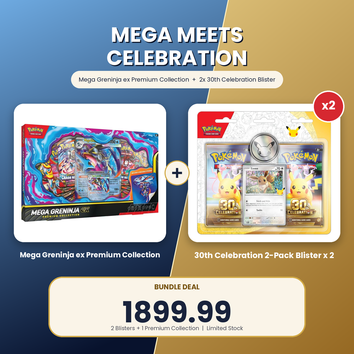 Mega Greninja ex Premium Collection + 30th Celebration - 2-Pack Blister x 2.